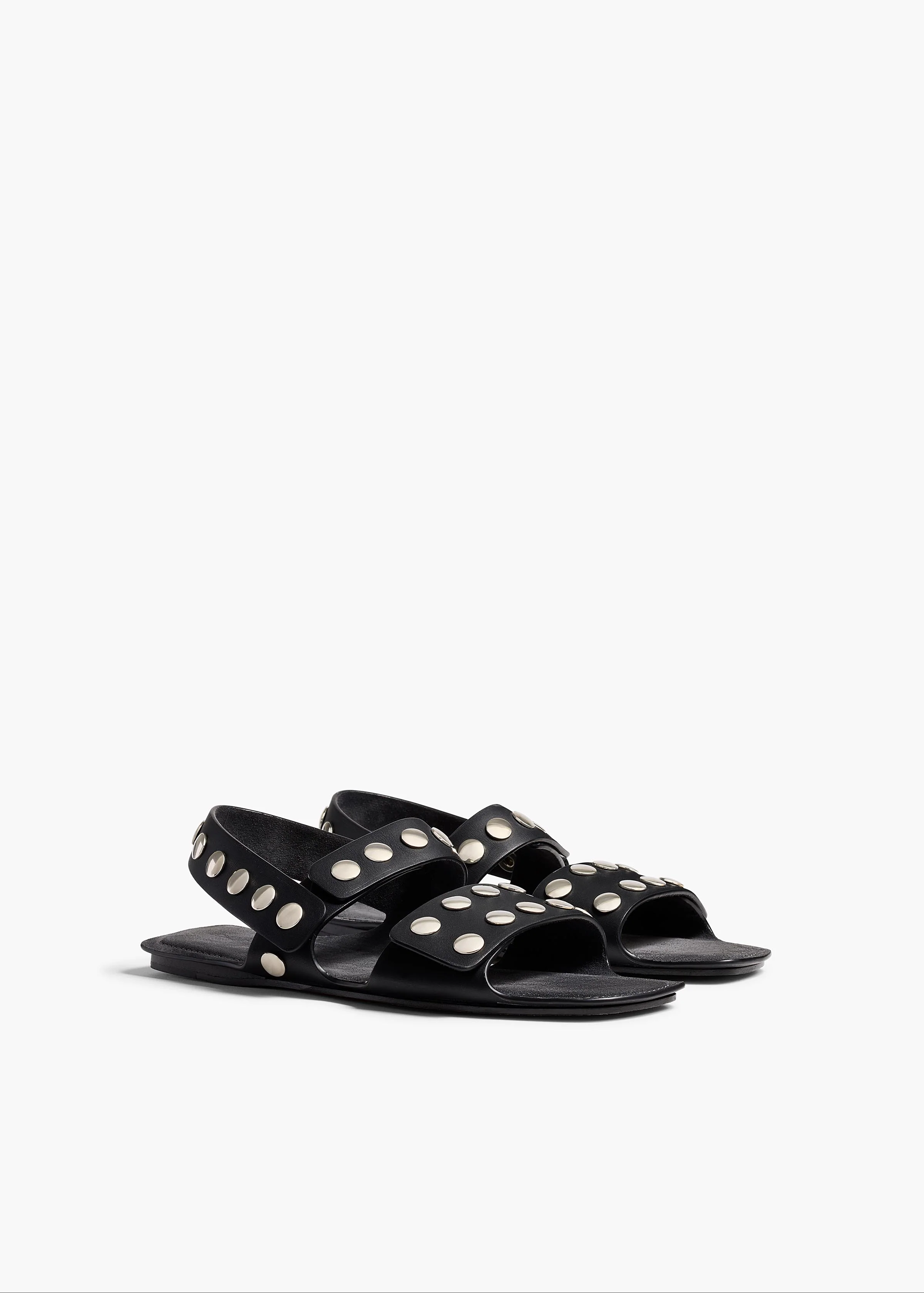  Boden Flat in Black Leather with Silver Studs ANGLED VIEW