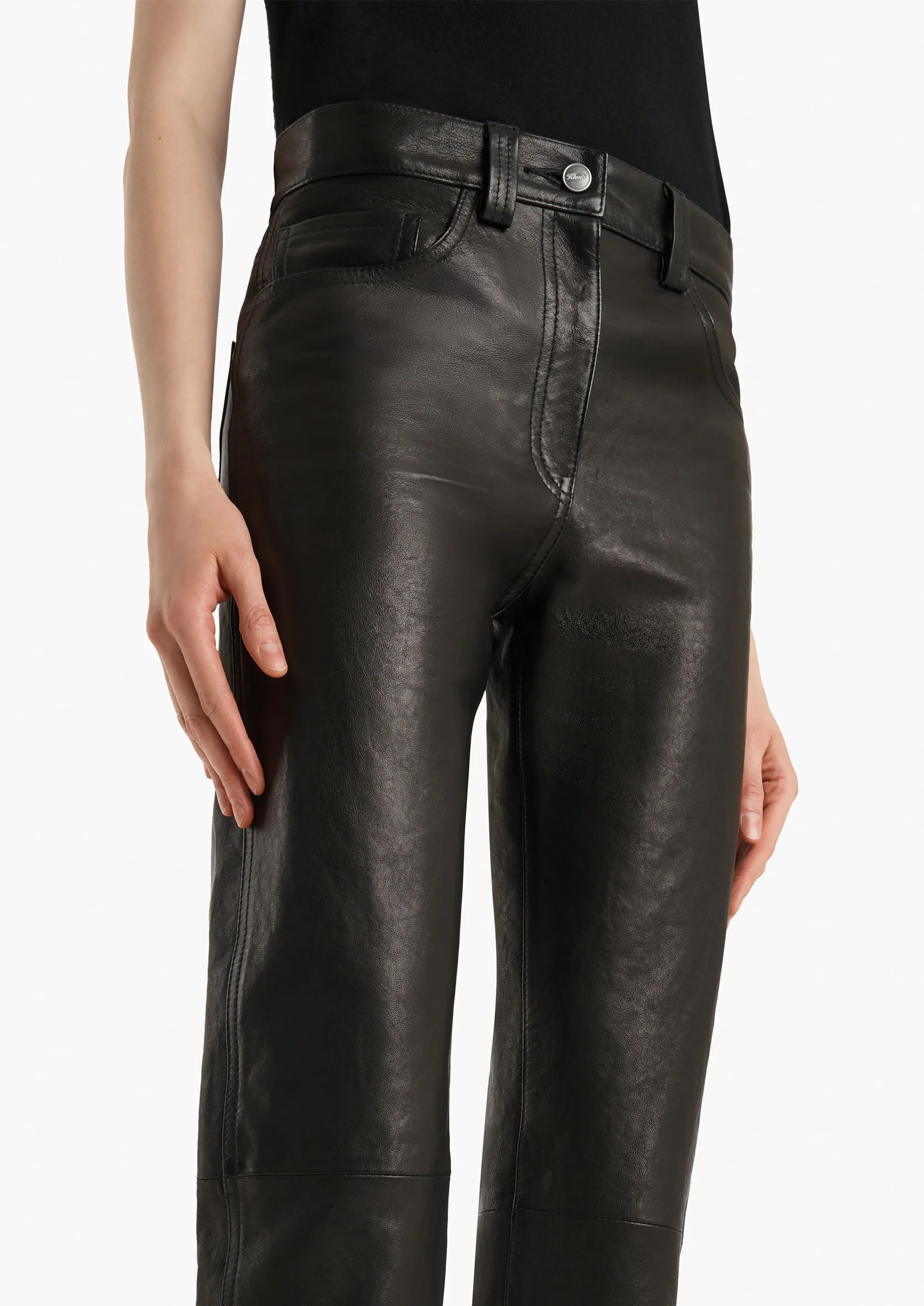 aokiboutique - Callum Pant in Black Textured Lamb