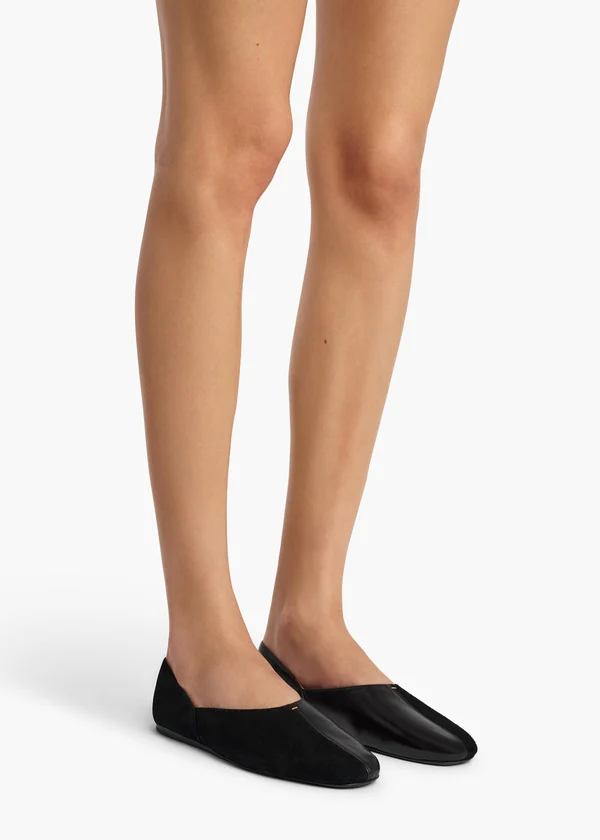 Jane Flat in Black Suede and Glazed Leather