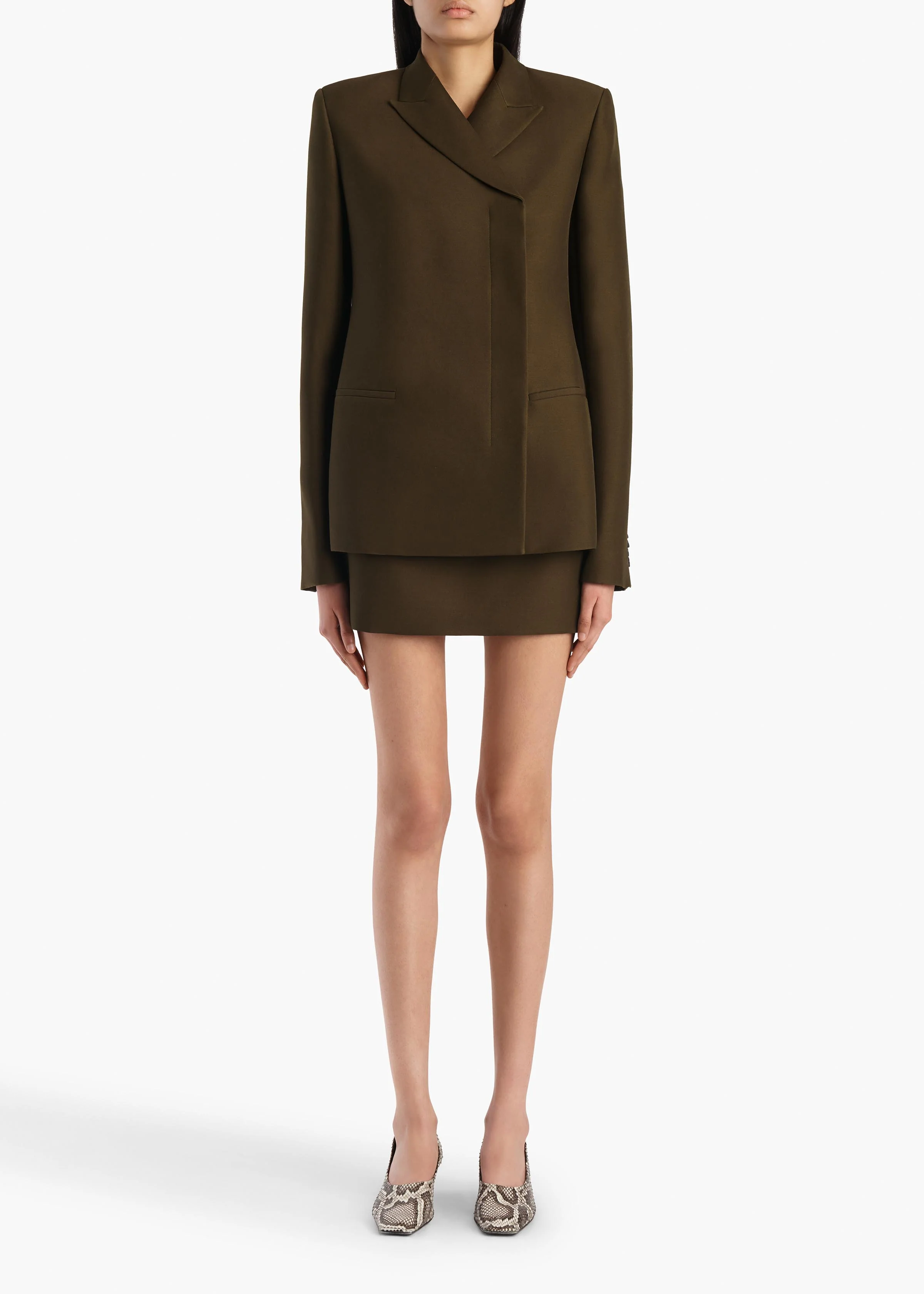 JETT SKIRT DARK OLIVE SILK 4116582 429 A STYLED
