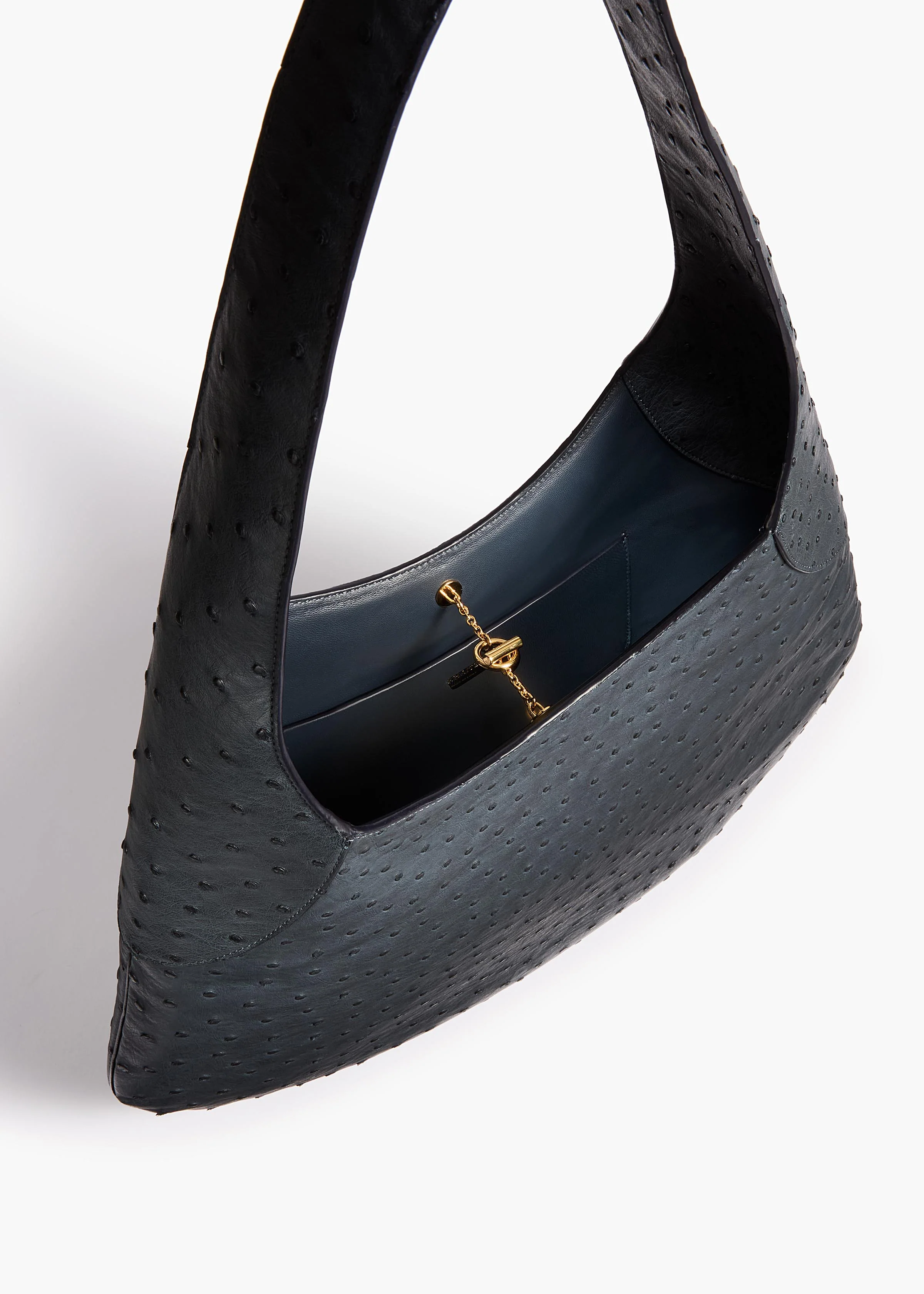 aokiboutique - Large Joan Hobo in Midnight Navy Ostrich