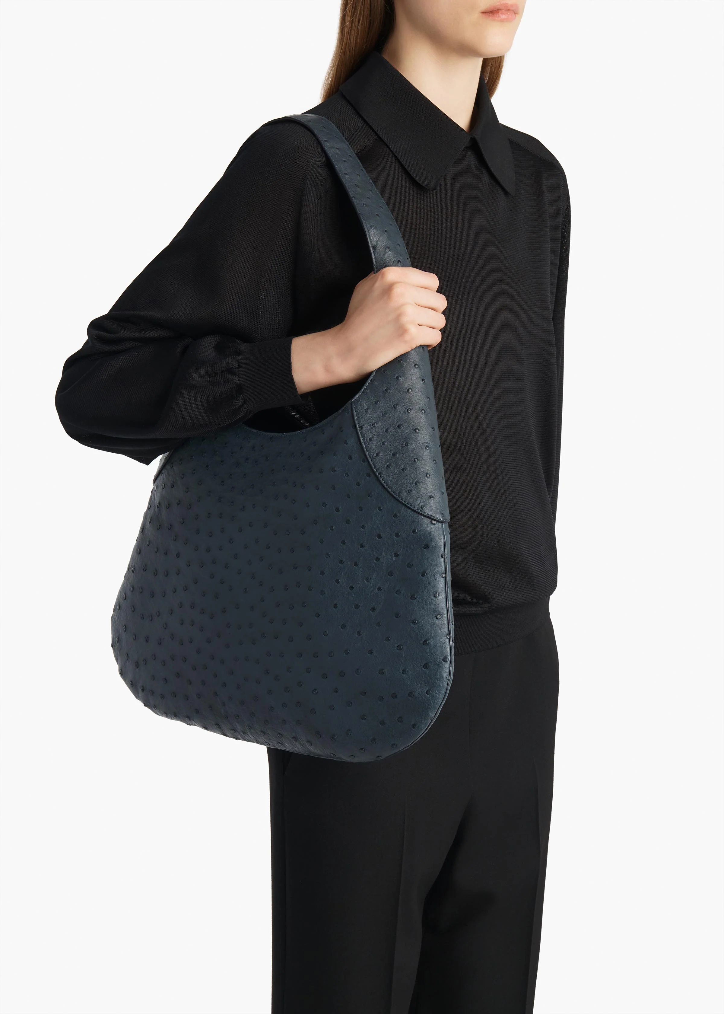 aokiboutique - Large Joan Hobo in Midnight Navy Ostrich