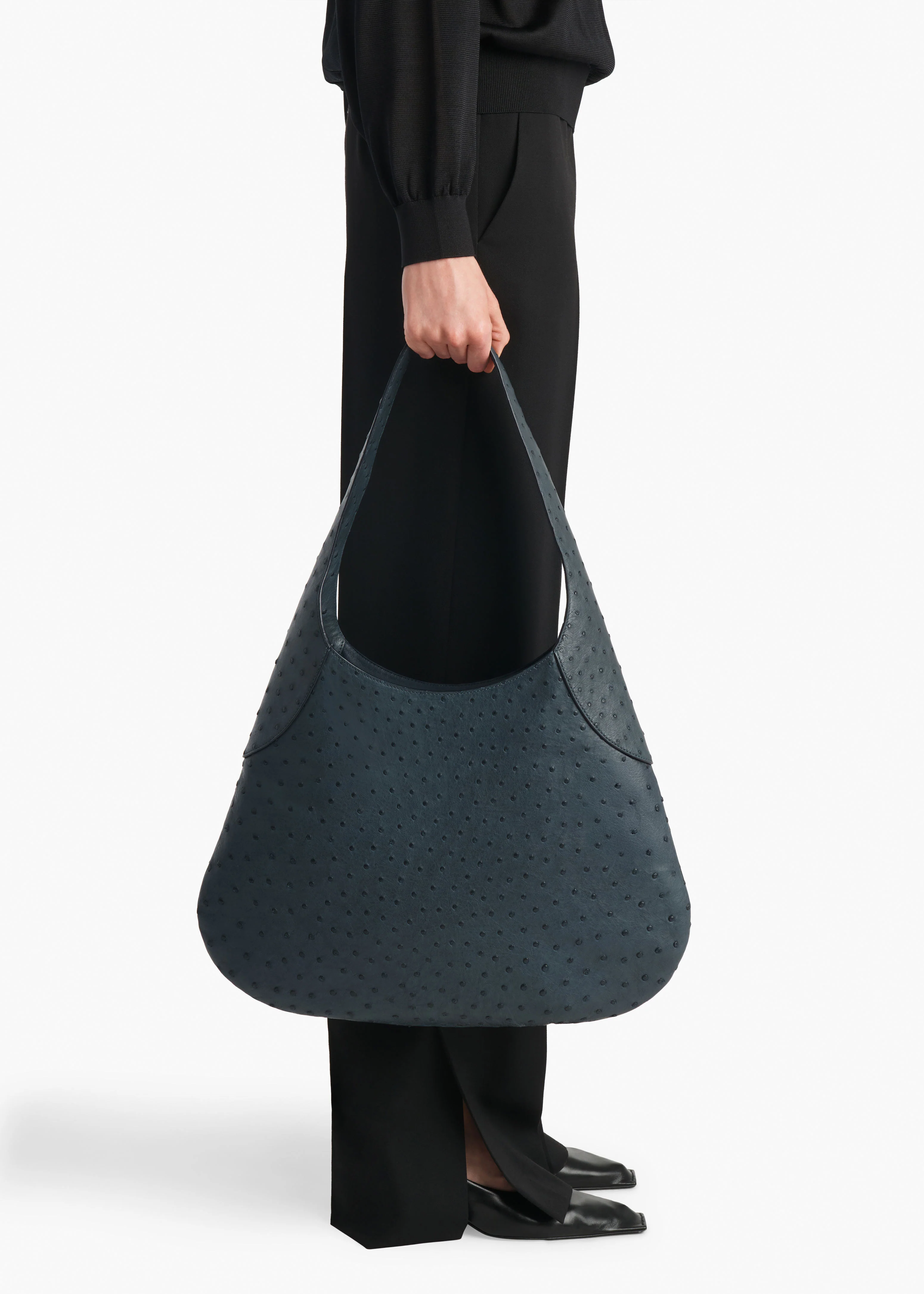 aokiboutique - Large Joan Hobo in Midnight Navy Ostrich