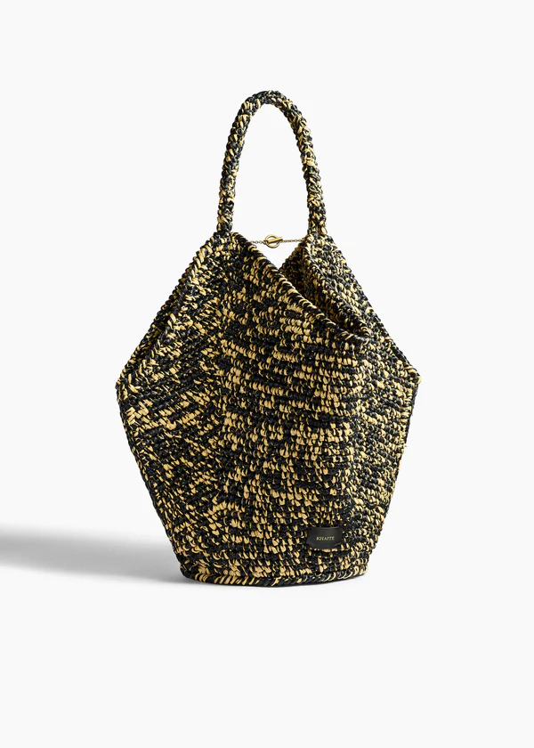 LOTUS MEDIUM RAFFIA TOTE BLACK WHITE H1047 744 294 A