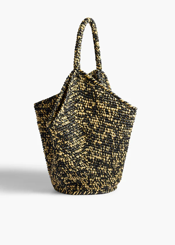 LOTUS MEDIUM RAFFIA TOTE BLACK WHITE H1047 744 294 B