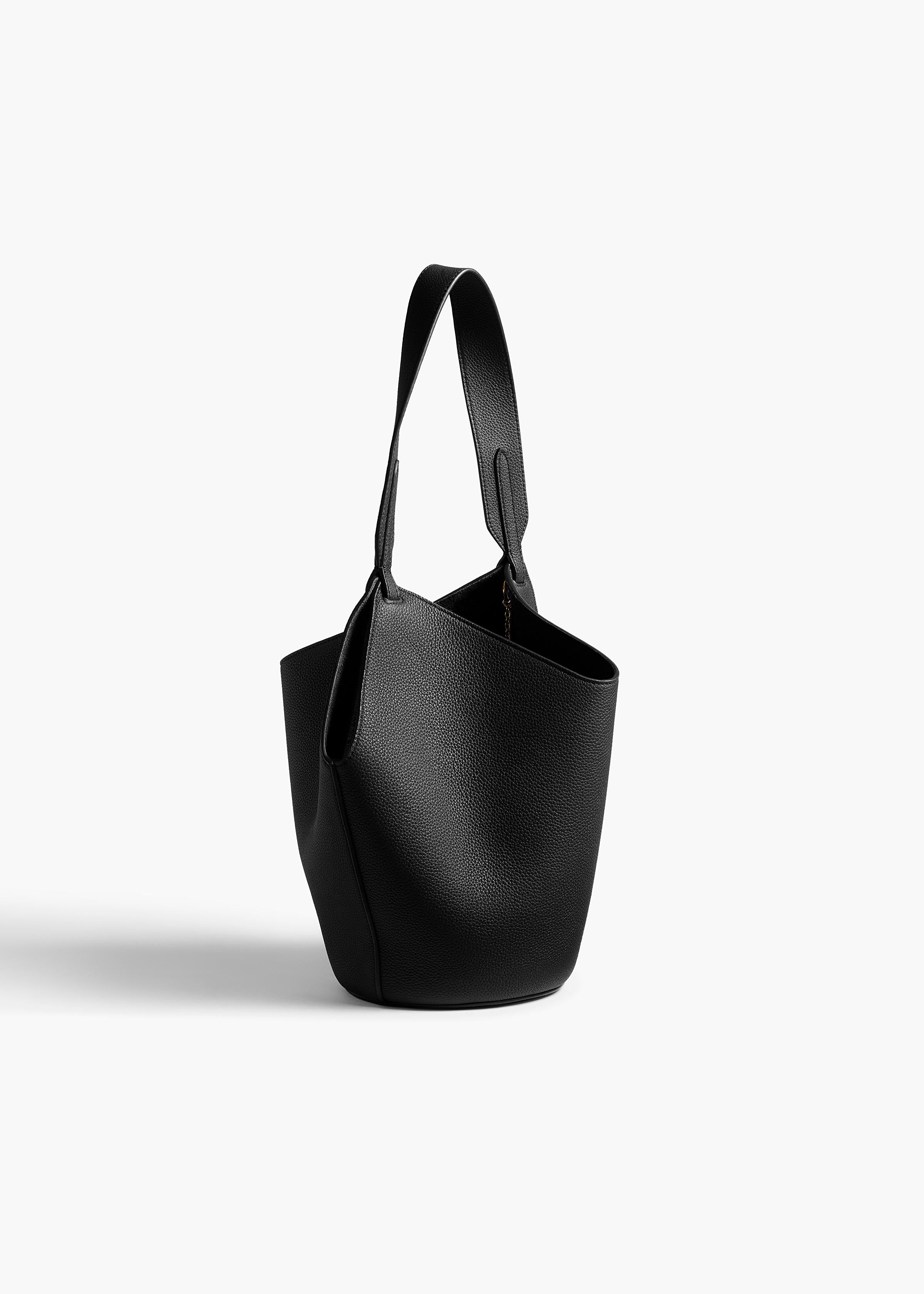 aokiboutique  - Mini Lotus Tote in Black Pebbled Leather