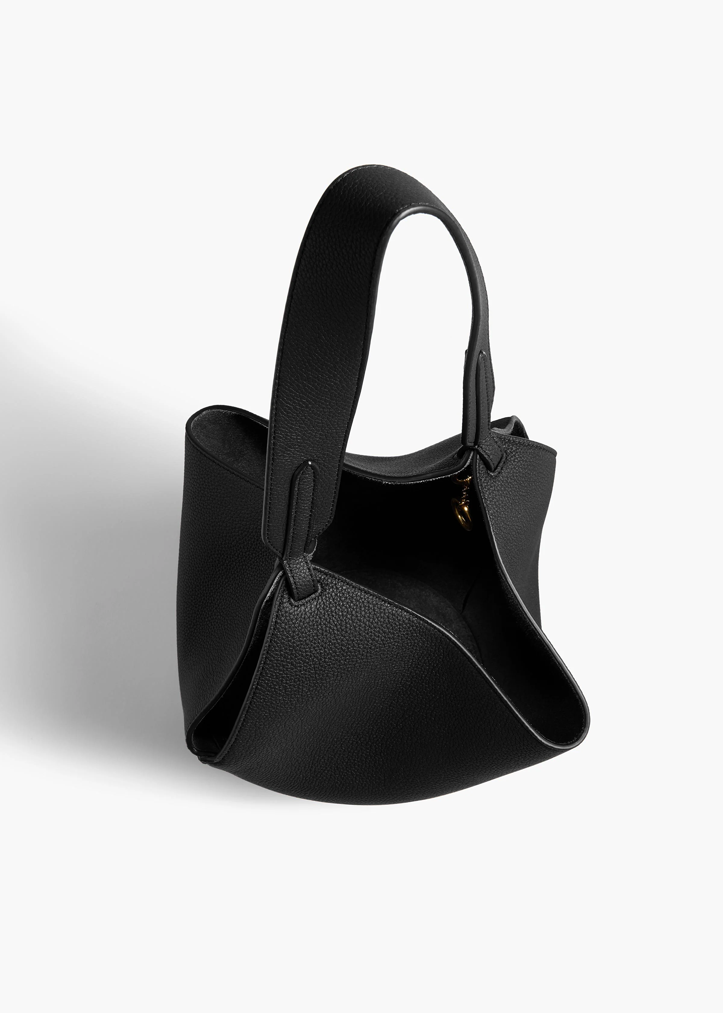 aokiboutique  - Mini Lotus Tote in Black Pebbled Leather