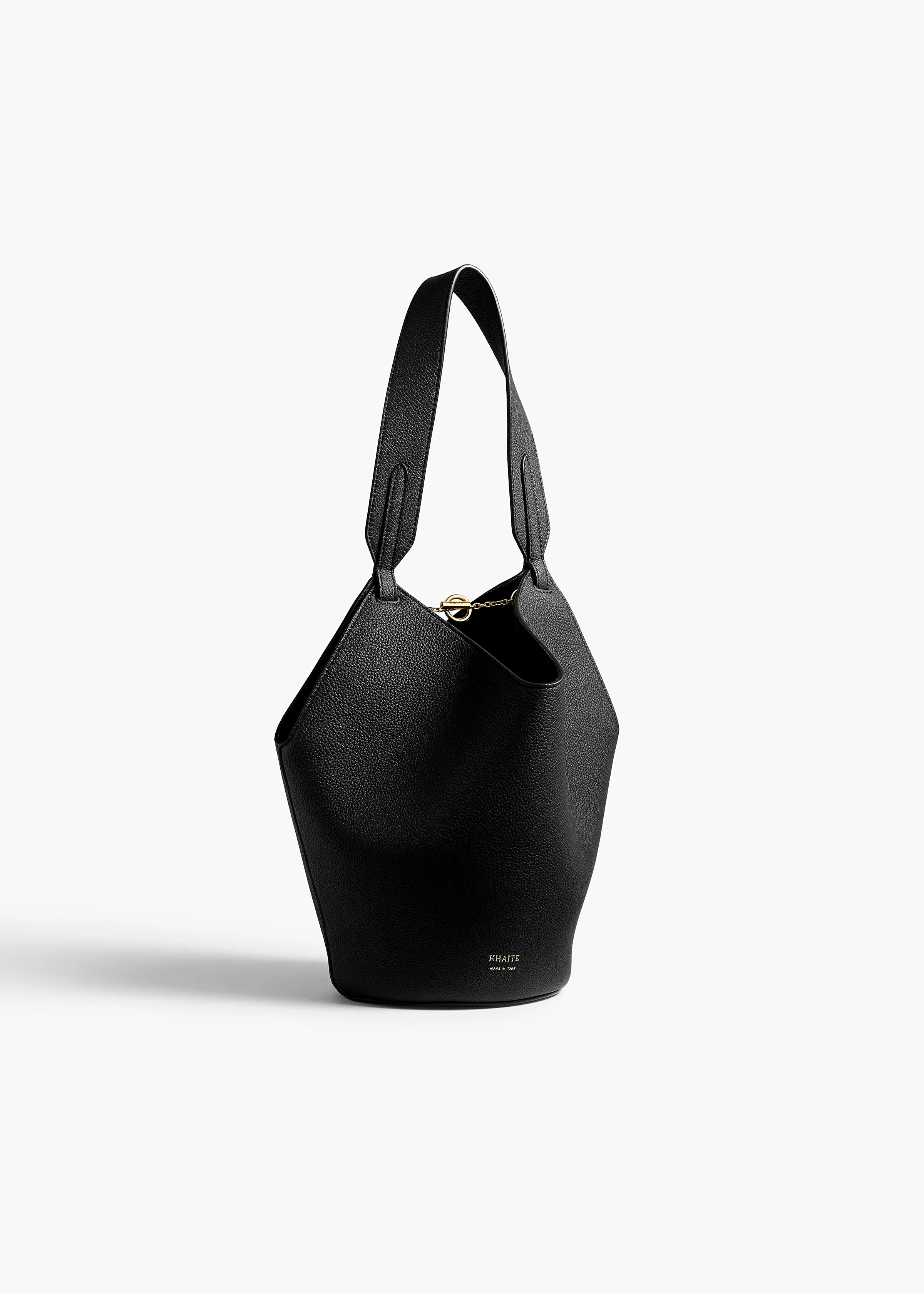 aokiboutique  - Mini Lotus Tote in Black Pebbled Leather