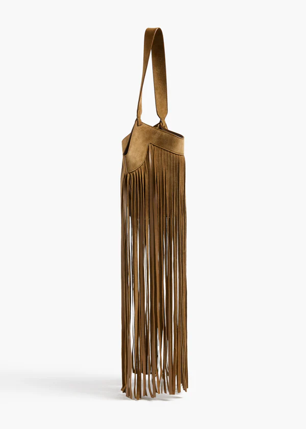 Nano Lotus Fringe Tote in Mud Suede