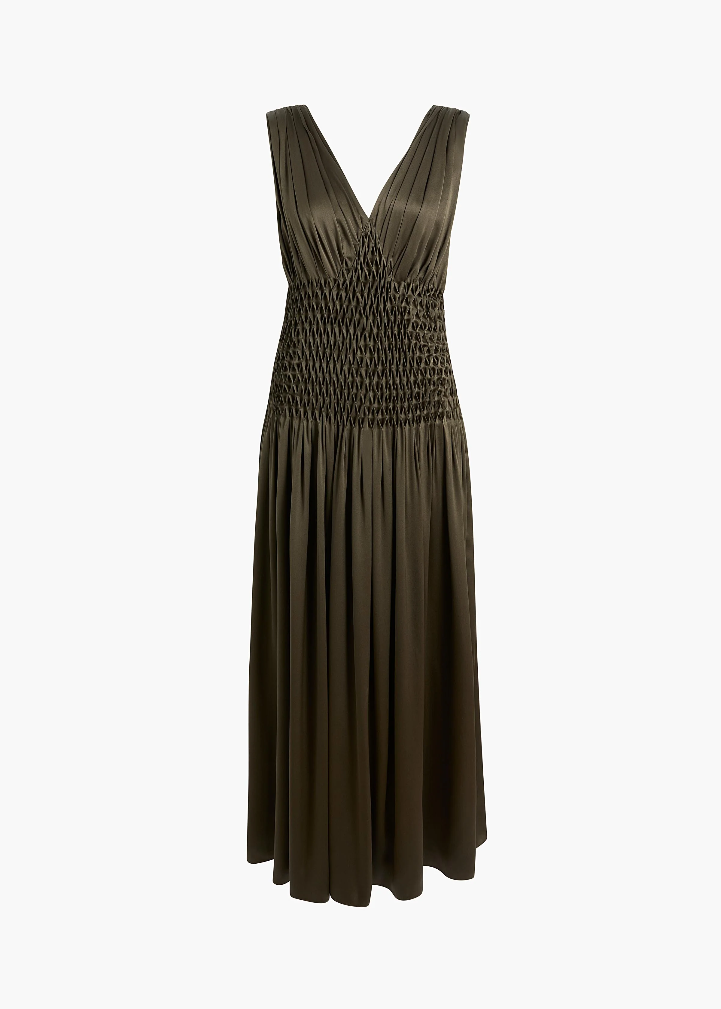 aokiboutique  - Nola Dress in Dark Olive Silk