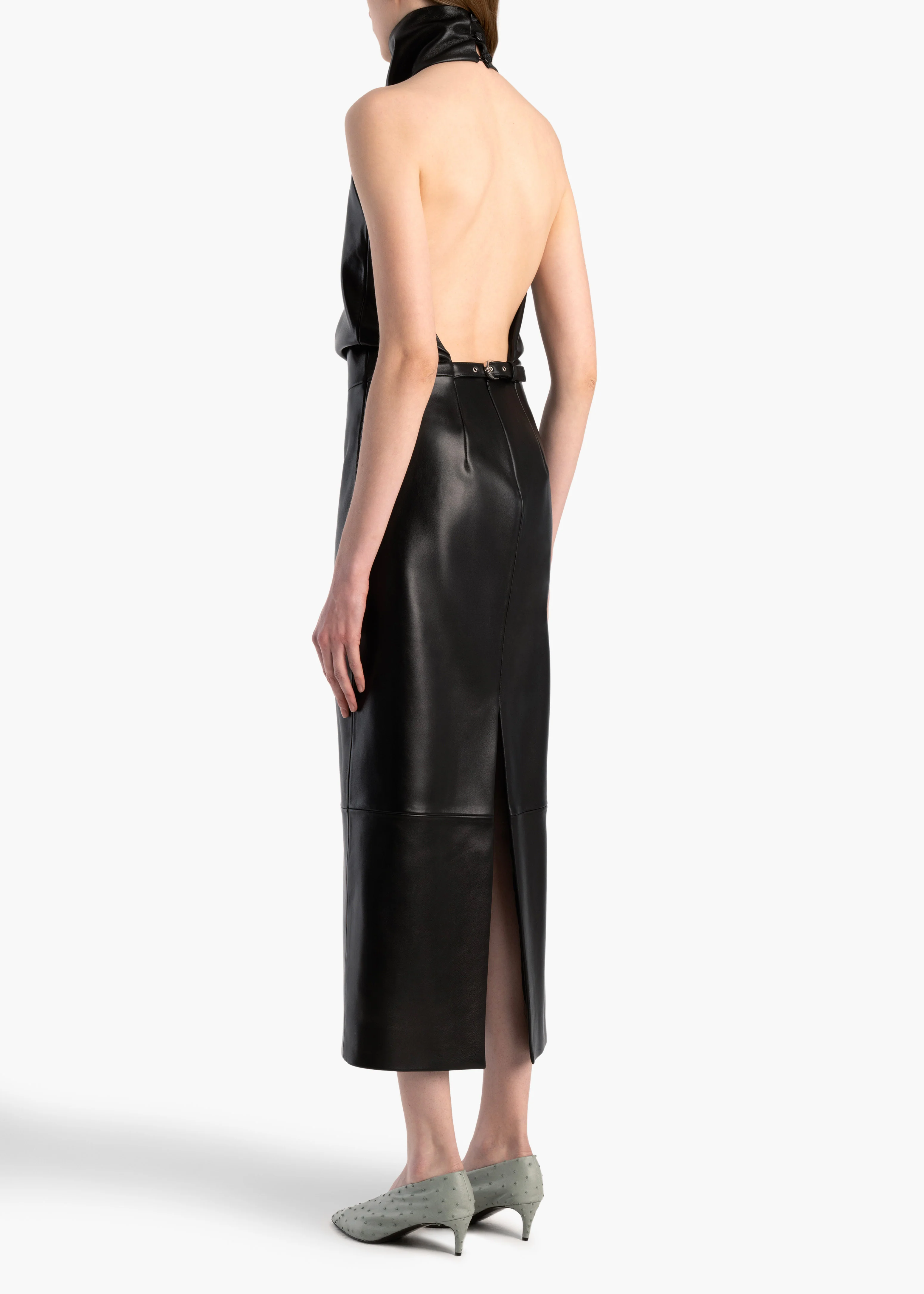 aokiboutique  - Roxanne Dress in Black Leather