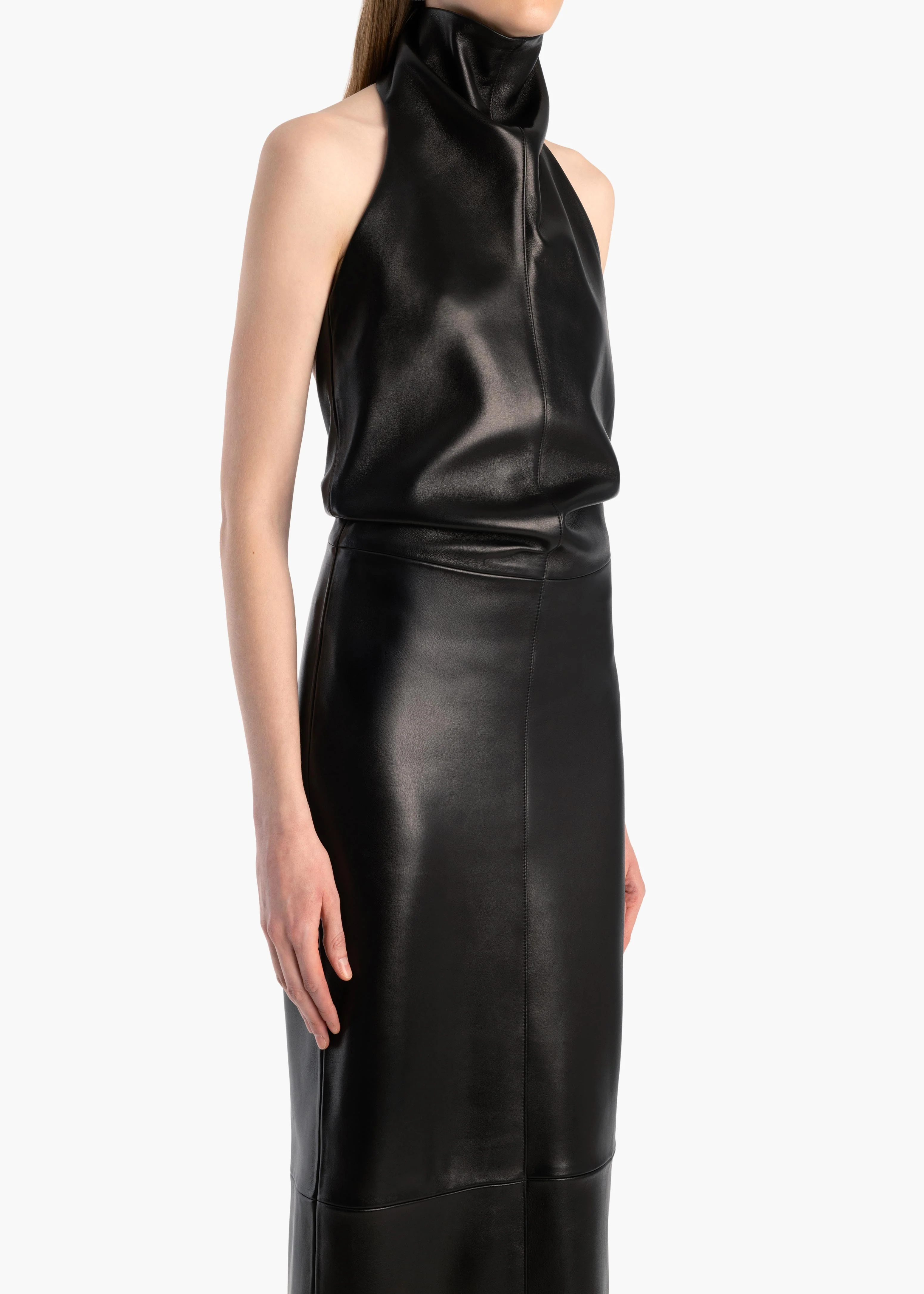 aokiboutique  - Roxanne Dress in Black Leather